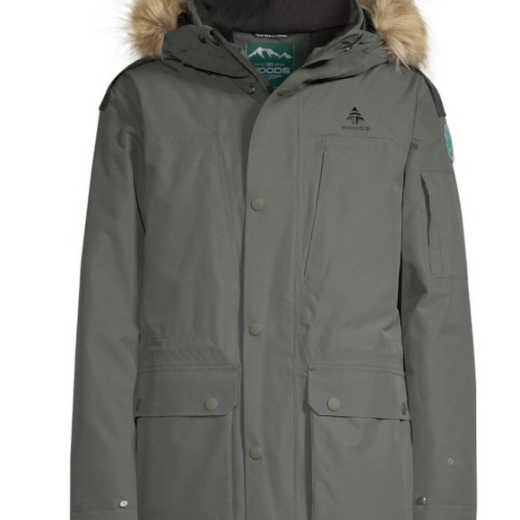 Green Winter Parka with Hood and Fur Trim - Picture 1 of 4